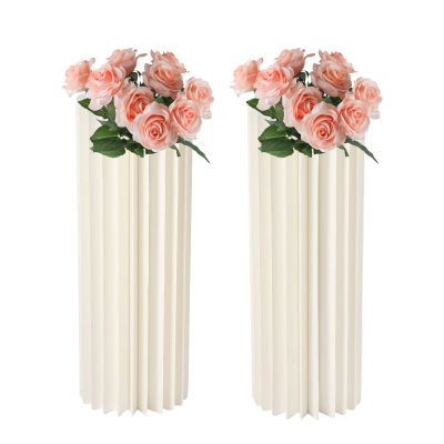 2pcs Cardboard Vase for Centerpieces, Cylinder Flower Stand with Acrylic Plates, Flower Display Stand for Wedding Party Home Decor