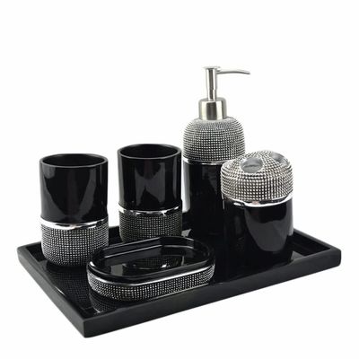 NOBRIM Bathroom Accessory 5/6pieces Polyresin Bathroom Wash Set Lotion Dispenser Toothbrush Holder Cotton Jar Tray Tumbler Cup Bathroom Accessory Set Bathroom Wash Set
