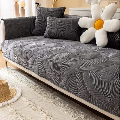 ALABOW Couch Covers Sectional L Shape Sofa Cover Pure Color Dutch Velvet Couch Cover 3 2 4 1 Seater Nordic Modern Sofa Slipcover Quilted Non-Slip Furniture Protector(Ff,90x240cm)