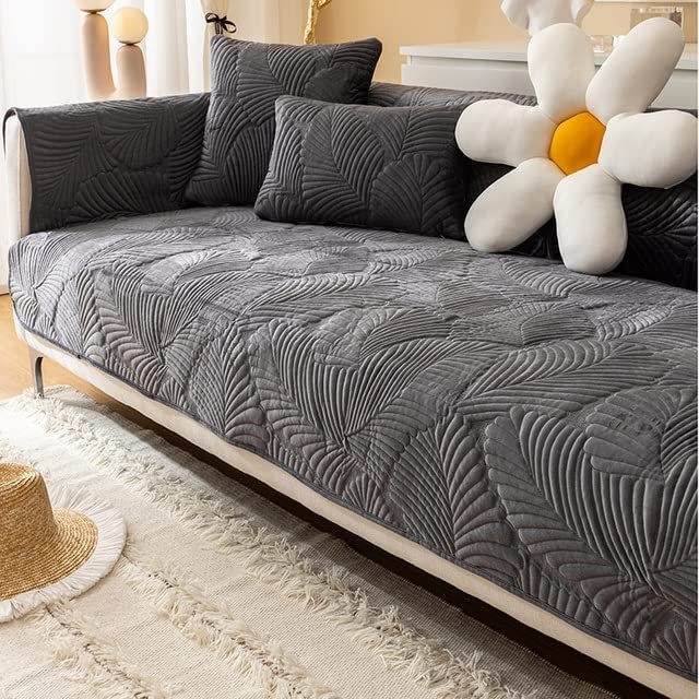 ALABOW Couch Covers Sectional L Shape Sofa Cover Pure Color Dutch Velvet Couch Cover 3 2 4 1 Seater Nordic Modern Sofa Slipcover Quilted Non-Slip Furniture Protector(Ff,90x240cm)