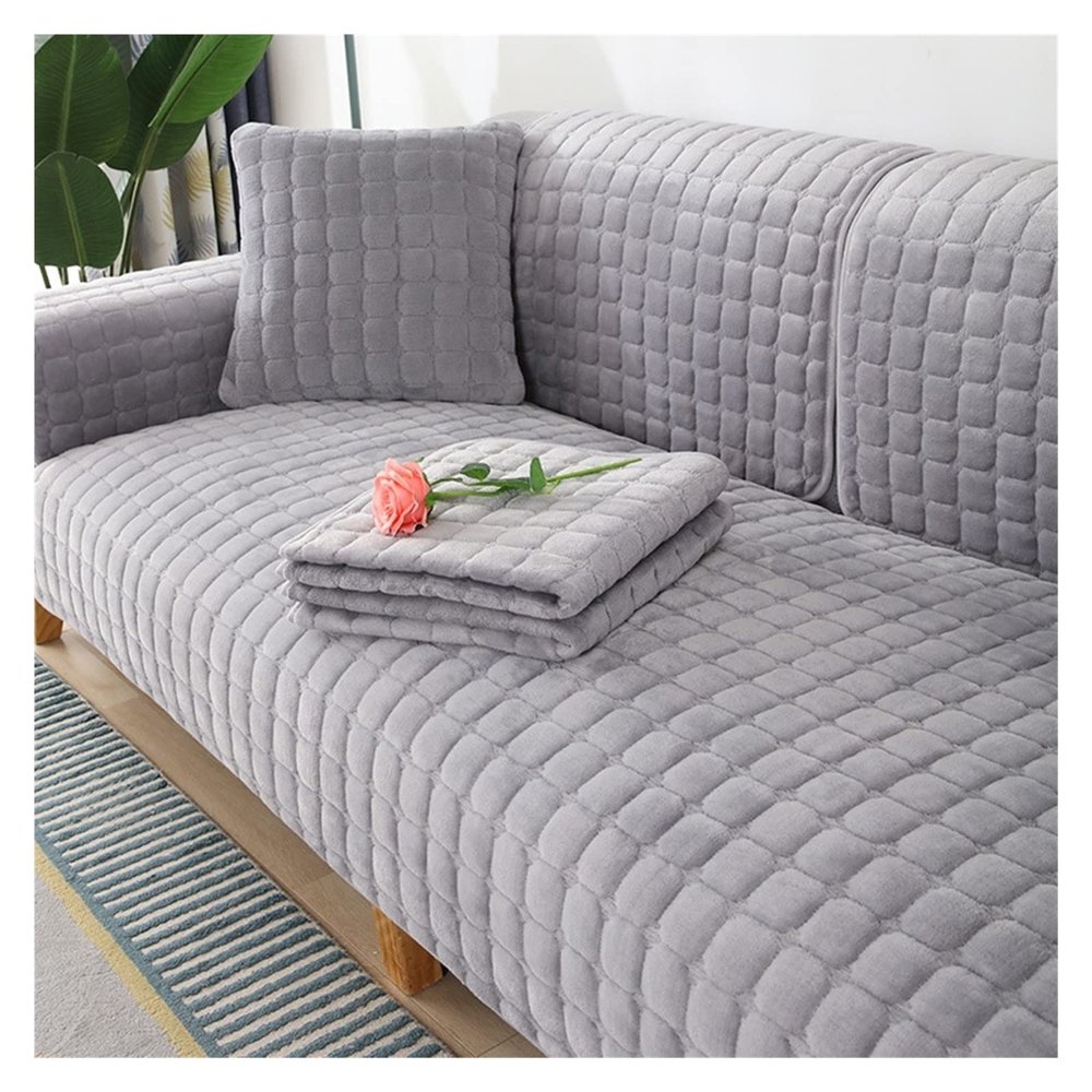 ALABOW Couch Covers Sectional L Shape Sofa Cover Pure Color Dutch Velvet Couch Cover 3 2 4 1 Seater Nordic Modern Sofa Slipcover Quilted Non-Slip Furniture Protector(Medium,90x180cm)