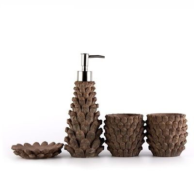 NOBRIM Bathroom Accessory Bathroom Toiletry Set 4-Piece Resin Bathroom Accessories Set 2 Mouthwash Cup Soap Dish Soap Dispenser Set Wash Set Brown Bathroom Wash Set