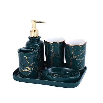 NOBRIM Bathroom Accessory 6-Pieces Ceramic Bathroom Set Bathroom Wash Set Toothbrush Holder/Soap Dispenser/Soap Dish/Tumbler/Tray Bathroom Accessories Bathroom Wash Set
