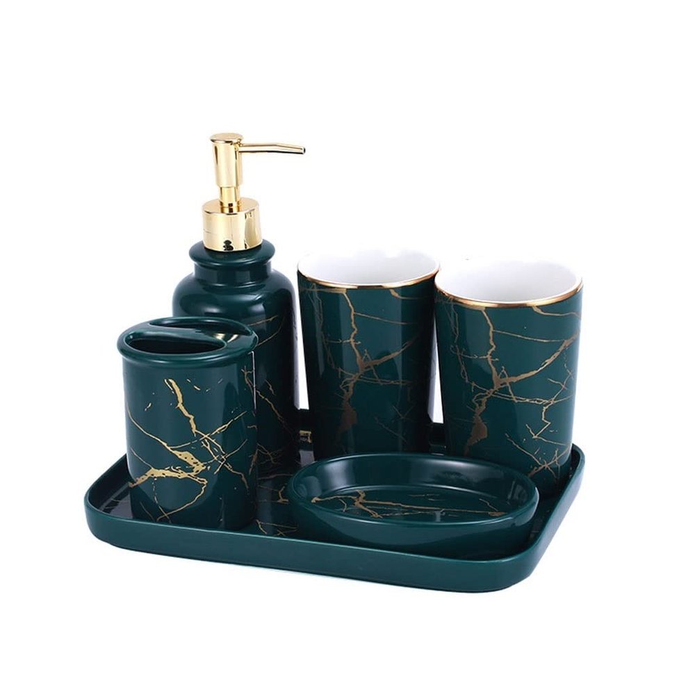 NOBRIM Bathroom Accessory 6-Pieces Ceramic Bathroom Set Bathroom Wash Set Toothbrush Holder/Soap Dispenser/Soap Dish/Tumbler/Tray Bathroom Accessories Bathroom Wash Set