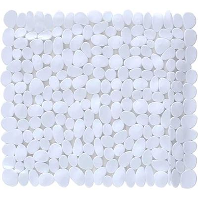 QQXX Pebbles Bath Mat with Drain Holes Suction Cups,Machine Washable Tub Mat for Bathroom,Square Non-Slip Shower Mat(54x54cm(21.2"x21.2"), White)