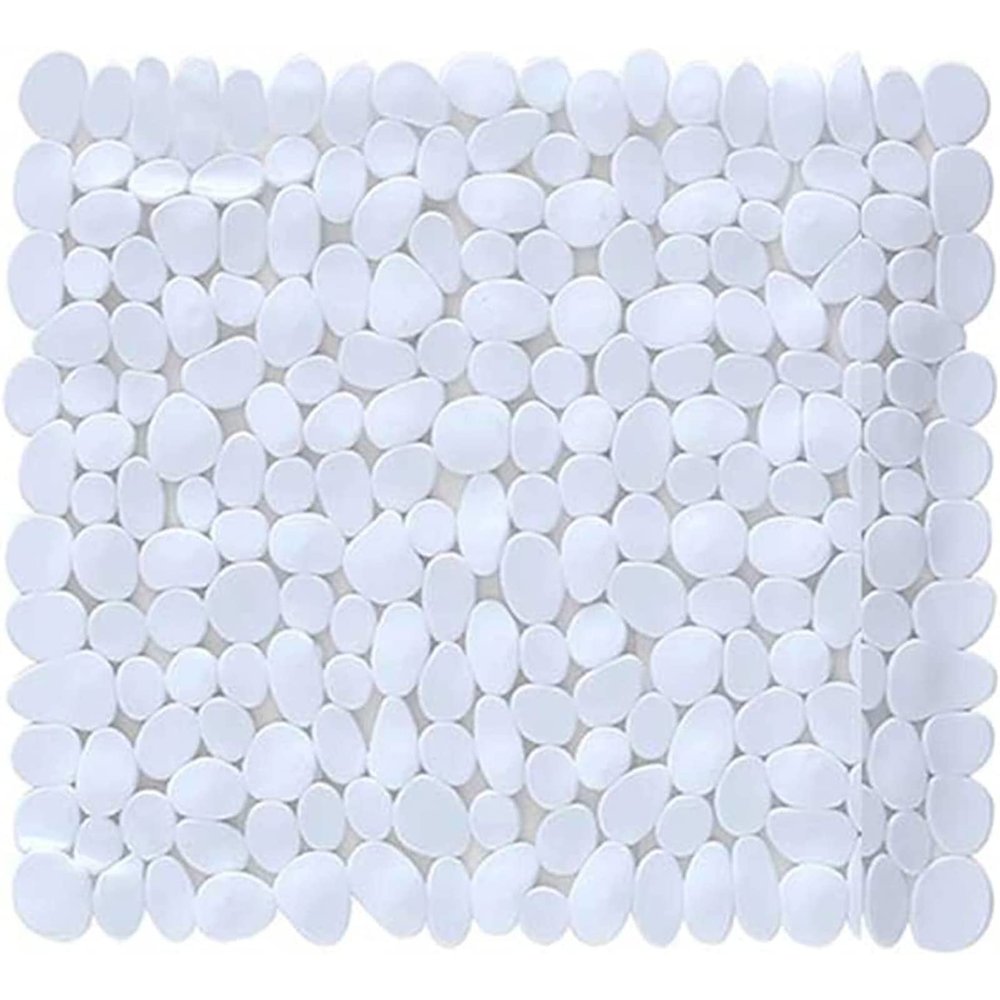 QQXX Pebbles Bath Mat with Drain Holes Suction Cups,Machine Washable Tub Mat for Bathroom,Square Non-Slip Shower Mat(54x54cm(21.2"x21.2"), White)