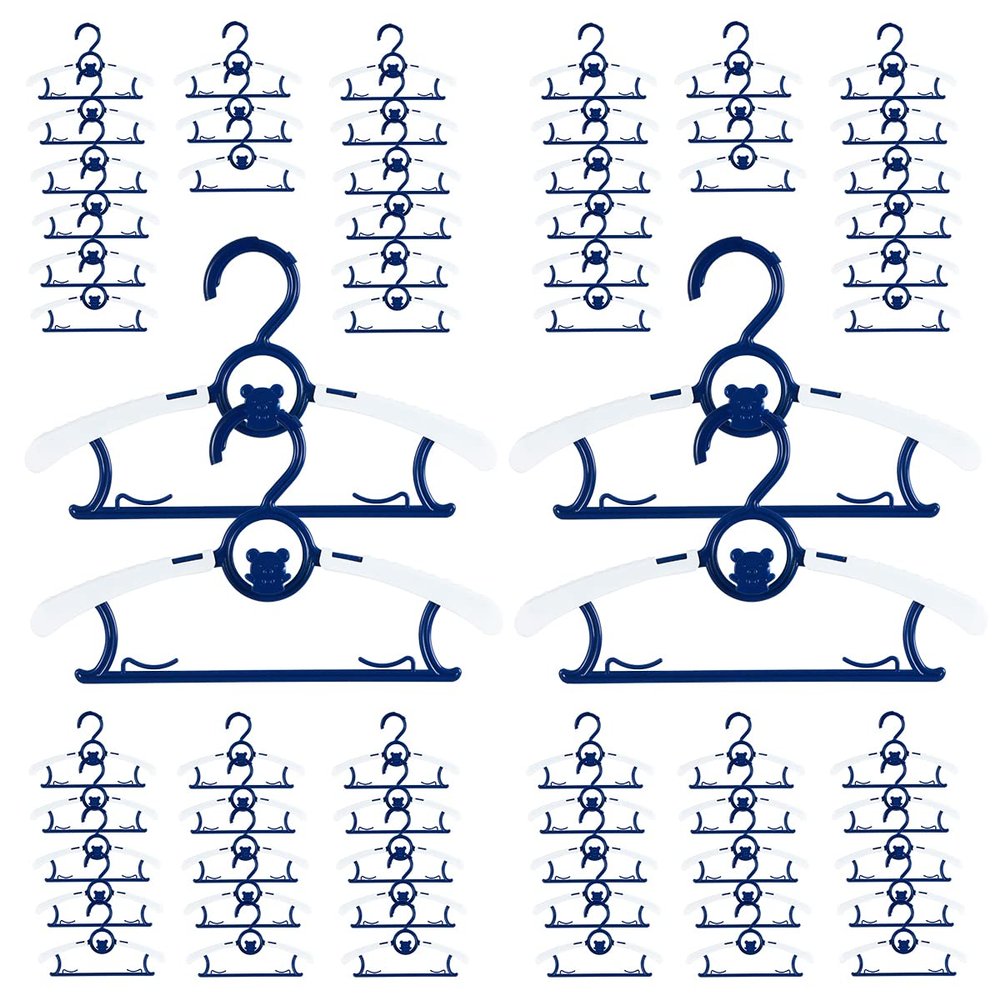 Baby Hangers for Nursery Closet 60 Pack Plastic Kids Clothes Hanger Space Saving Non Slip Extendable Toddler 11-14 Adjustable Hangers Heavy Duty Clothing Infant Hanger Bulk, Deep Blue