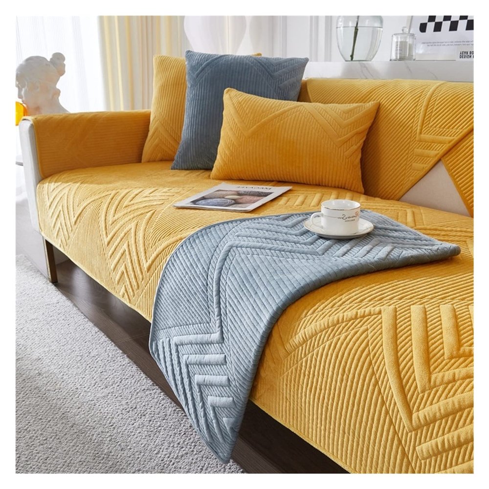 ALABOW Couch Covers Sectional L Shape Sofa Cover Pure Color Dutch Velvet Couch Cover 3 2 4 1 Seater Nordic Modern Sofa Slipcover Quilted Non-Slip Furniture Protector(C,70x150cm)