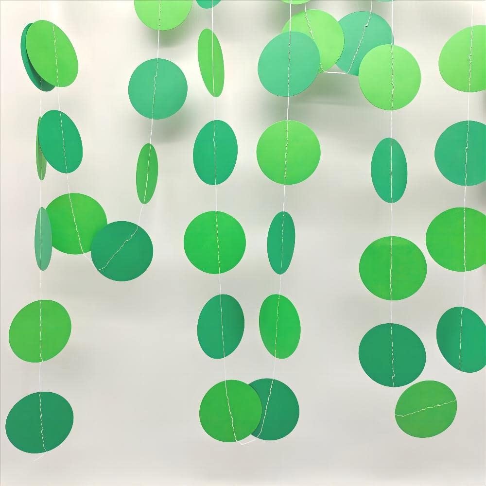 JEYE Green Circle Dots Paper Garland Party Banner Decor Paper Streamer Backdrop Hanging Decorations for Birthday Engagement Wedding Christmas Party Decor, Pack of 2, 26 Feet in Total