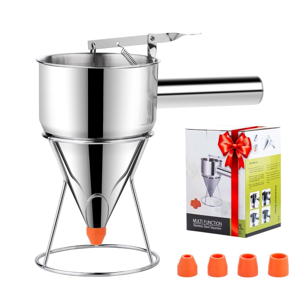 20oz Pancake Batter Dispenser, Stainless Steel 4 Caliber Funnel Cake Dispenser with Stand Great for Pancakes, Cupcakes and Baked Goods