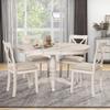 Bellemave 5 Piece Kitchen Dining Table Set,Extendable Table and 4 Upholstered Chairs,Wooden Round Table Set for Dining Room,Dinette,Breakfast Nook (42'' 54'',Antique White) view 3