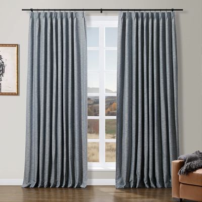 ChadMade Cotton Blend Pinch Pleated Curtain with Privacy Cotton Interlining for Traverse Rod Room Darkening Drapery Denim 84Wx96L Single Curtain Panel, Simon Collection
