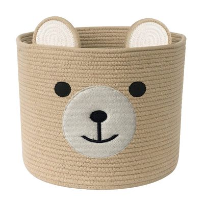 Bear Laundry Baskets Laundry Hamper Storage Baskets with Handles,Decorative Basket for Living room,Woven Storage Basket for Toys Bin Pillows Blankets Clothes (Khaki - Version 2)