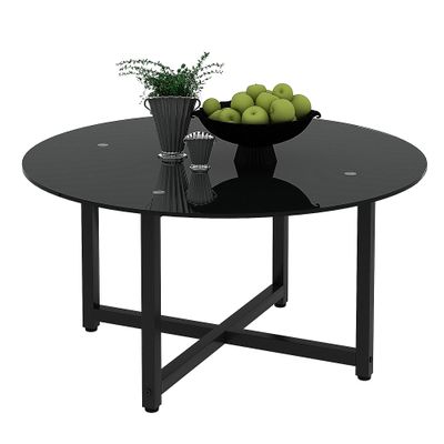 35.5'' Round Whole Black Coffee Table, Clear Coffee TableModern Side Center Tables for Living Room Living Room Furniture