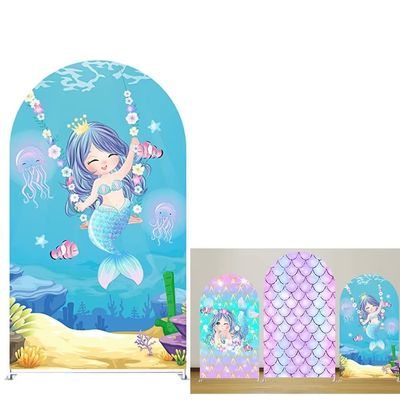 ittsmnt Mermaid Arch Backdrop Covers Under The Sea Theme Arched Background 7.2ft Stand Wall Cover for Birthday Banquet Baby Shower Parties Decorations