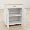SAYGI Kitchen Island Rolling Trolley Cart Mobile Serving Cart with Rubber Wood Table Top and Towel Rack, 32.68''L X 17.72''W X 36.02''H, 1 Drawer & 1 Door Cabinet with Shelf, 2 Lockable Wheels, White view 2