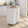 SAYGI Kitchen Island Rolling Trolley Cart Mobile Serving Cart with Rubber Wood Table Top and Towel Rack, 32.68''L X 17.72''W X 36.02''H, 1 Drawer & 1 Door Cabinet with Shelf, 2 Lockable Wheels, White view 4