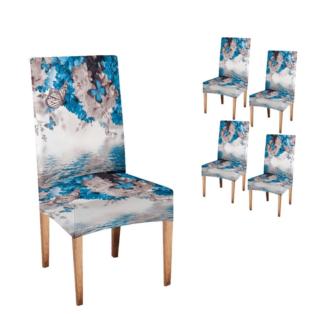 CAPSCEOLL Butterfly Chair Covers for Dining Room Set of 4,Stretch Dining Chair Cover,Washable Spandex Kitchen Parson Chair Slipcovers,Removable Seat Protector for Dining Room,Living Room,Hotel,Banquet