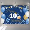 10th Birthday Decorations Backdrop Banner for Boys/Girls Happy 10 Years Old Fabric Sign Poster, Blue Photography Background 10th Birthday Party Supplies, 59"x35.4" view 1