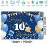 10th Birthday Decorations Backdrop Banner for Boys/Girls Happy 10 Years Old Fabric Sign Poster, Blue Photography Background 10th Birthday Party Supplies, 59"x35.4" view 2