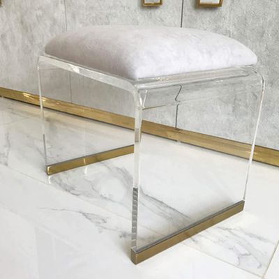 QQXX Acrylic Stool with Velvet Padded Seat,Clear Acrylic Nightstand Square End Table Side Table,Modern Small Step Stool Short Stool Makeup Room Vanity Stool(Small, Gray)