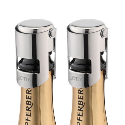 WOTOR Champagne Stoppers Stainless Steel, Prosecco Bottle Stopper with Food Grade Silicone, Reusable Champagne Cork & Saver, Leak proof Keep Fresh (Silver, 2 Pack)
