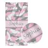 Grey Gray Pink Camo Camouflage Beach Towel Personalized Custom Name Bath Towels for Women Men Kids 30 x 60 Inch view 1