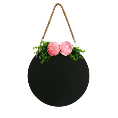 MAXHID Round Chalkboard Sign Decorated with Artificial Roses,Hanging Decorative Message Chalk Board for Rustic Wedding, Kitchen Pantry,Wall Decor (Color : Pink)