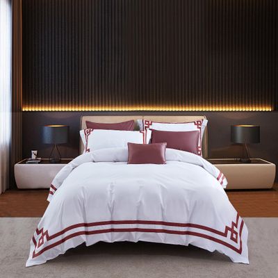 CASA BOLAJ DESIGNED TO DREAM 3 Pcs Do Not Include Filling Duvet Cover Set 100% Egyptian Cotton Sateen Luxury 400 TC (White red, Queen)