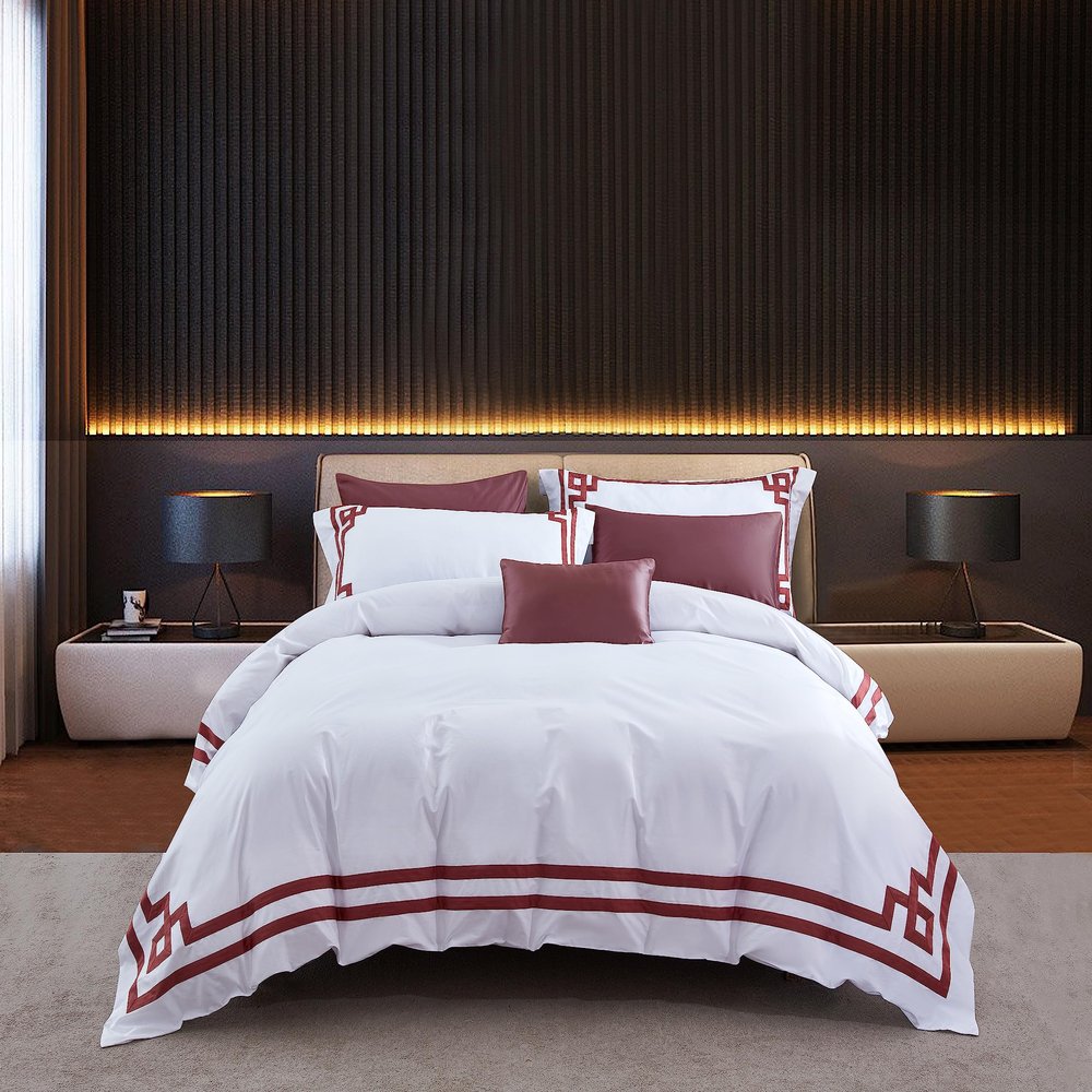 CASA BOLAJ DESIGNED TO DREAM 3 Pcs Do Not Include Filling Duvet Cover Set 100% Egyptian Cotton Sateen Luxury 400 TC (White red, Queen)