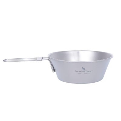 iBasingo 450ml/15oz Titanium Bowl with Folding Handle Portable Lightweight Tableware for Outdoor Camping Picnic Kitchen US-Ti1088T