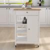 Kitchen Island Rolling Trolley Cart with Towel Rack, Rubber Wood Table Top, Mobile Serving Cart, 25.98''L X 15.55''W X 34.06''H, 3 Open Shelves, 1 Drawer and 1 Door Cabinet, Easy Assembly, White view 2