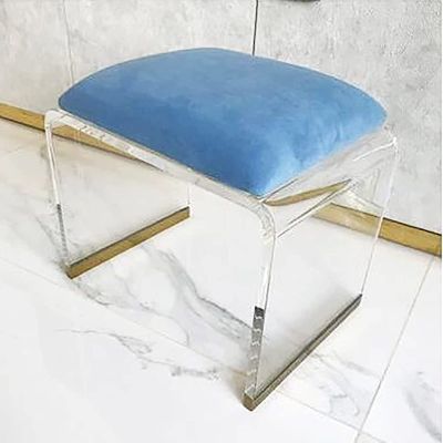 QQXX Acrylic Stool with Velvet Padded Seat,Clear Acrylic Nightstand Square End Table Side Table,Modern Small Step Stool Short Stool Makeup Room Vanity Stool(Small, Blue)