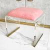QQXX Acrylic Stool with Velvet Padded Seat,Clear Acrylic Nightstand Square End Table Side Table,Modern Small Step Stool Short Stool Makeup Room Vanity Stool(Small, Pink) view 1