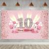 10th Birthday Decorations for Girls Happy 10th Birthday Backdrop Banner Party Deco Girl 10 Years Old Anniversary Par ty Fabric Sign Poster Pink Photo Background Part y Supplies, 59"x35.4" view 1