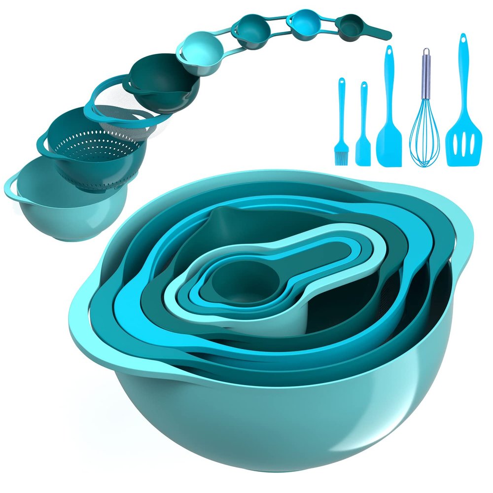 13 Pcs Mixing Bowls Set, RV Camping Accessories Set, Apartment Kitchen Gadget Easy Storage, Inculding Measuring Cups Colander Sifter Large Bowl Whisk Scraper, Great for Cooking and Baking, No BPA