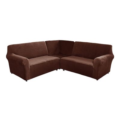 5 Seats L Shape Velvet Stretch Recliner Corner Sofa Cover, Corner Sofa Covers for Sectional Sofa Set, for Reclining L Shape Sofa Slipcovers Thick,Soft,Washable Durable Furniture Protector (L-5-Brown)