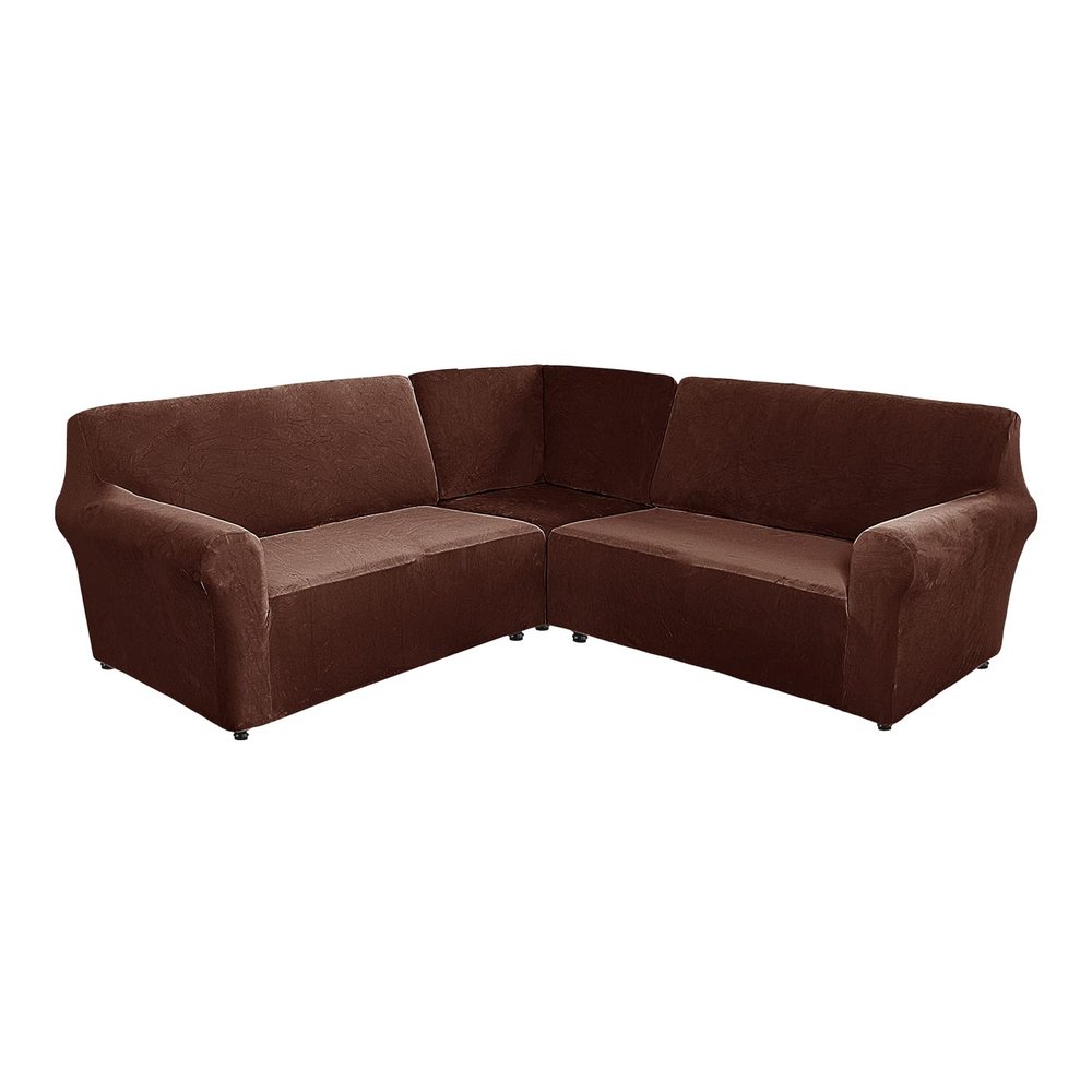 5 Seats L Shape Velvet Stretch Recliner Corner Sofa Cover, Corner Sofa Covers for Sectional Sofa Set, for Reclining L Shape Sofa Slipcovers Thick,Soft,Washable Durable Furniture Protector (L-5-Brown)