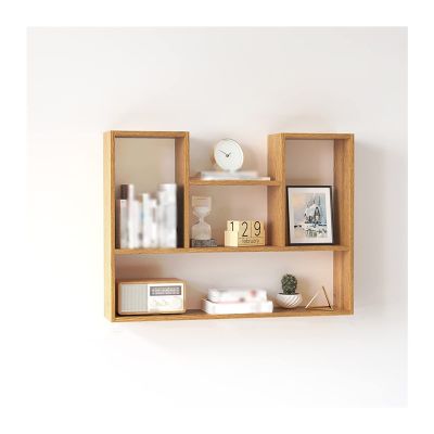 HIHELO Book Case Wooden Wall Hanging Bookshelf Partition Wall Storage Cabinet Open Wall Mount Bookcase for Living Room, Office, and Bedroom Bookshelves (Color : 1, Size : 80cm)