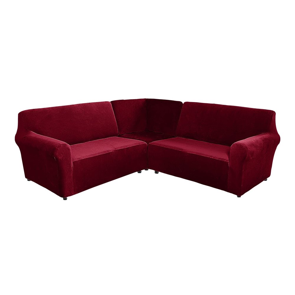 5 Seats L Shape Velvet Stretch Recliner Corner Sofa Cover, Corner Sofa Covers for Sectional Sofa Set, for Reclining L Shape Sofa Slipcovers Thick,Soft,Washable Durable Furniture Protector (L-5-Claret)