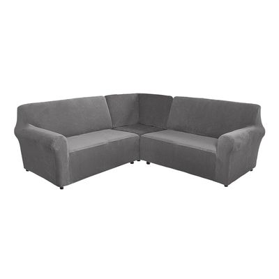 5 Seats L Shape Velvet Stretch Recliner Corner Sofa Cover, Corner Sofa Covers for Sectional Sofa Set, for Reclining L Shape Sofa Slipcovers Thick,Soft,Washable Durable Furniture Protector (L-5-Grey)