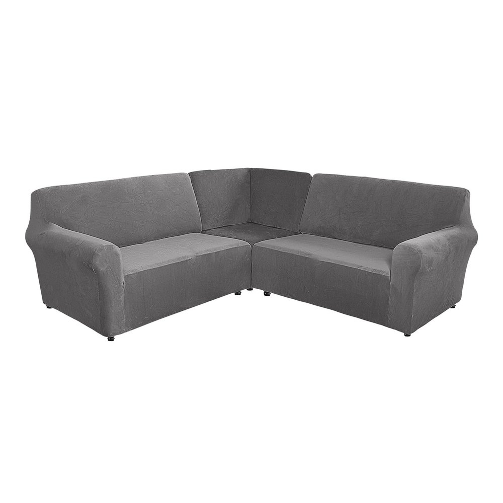 5 Seats L Shape Velvet Stretch Recliner Corner Sofa Cover, Corner Sofa Covers for Sectional Sofa Set, for Reclining L Shape Sofa Slipcovers Thick,Soft,Washable Durable Furniture Protector (L-5-Grey)