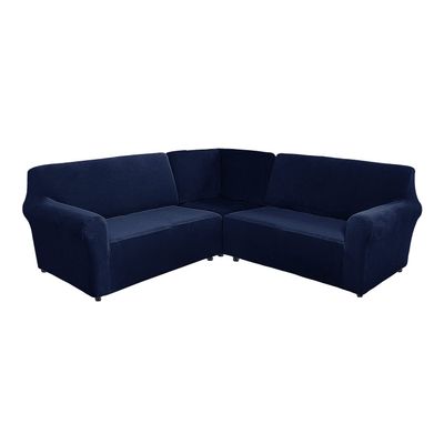 5 Seats L Shape Velvet Stretch Recliner Corner Sofa Cover, Corner Sofa Covers for Sectional Sofa Set, for Reclining L Shape Sofa Slipcovers Thick,Soft,Washable Durable Furniture Protector (L-5-Navy)