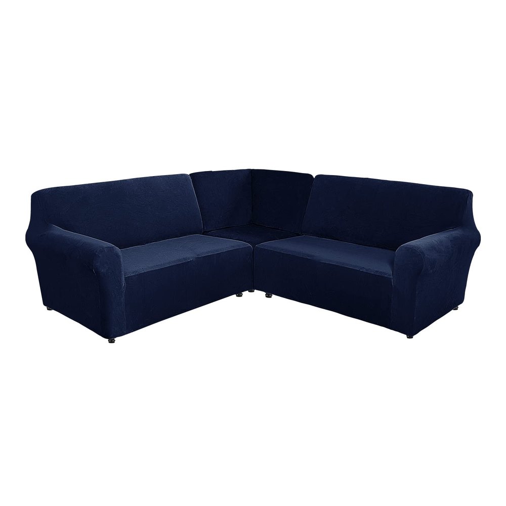 5 Seats L Shape Velvet Stretch Recliner Corner Sofa Cover, Corner Sofa Covers for Sectional Sofa Set, for Reclining L Shape Sofa Slipcovers Thick,Soft,Washable Durable Furniture Protector (L-5-Navy)