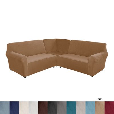 5 Seats L Shape Velvet Stretch Recliner Corner Sofa Cover,Corner Sofa Covers for Sectional Sofa Set,for Reclining L Shape Sofa Slipcovers Thick,Soft,Washable Durable Furniture Protector (L-5-Leather)