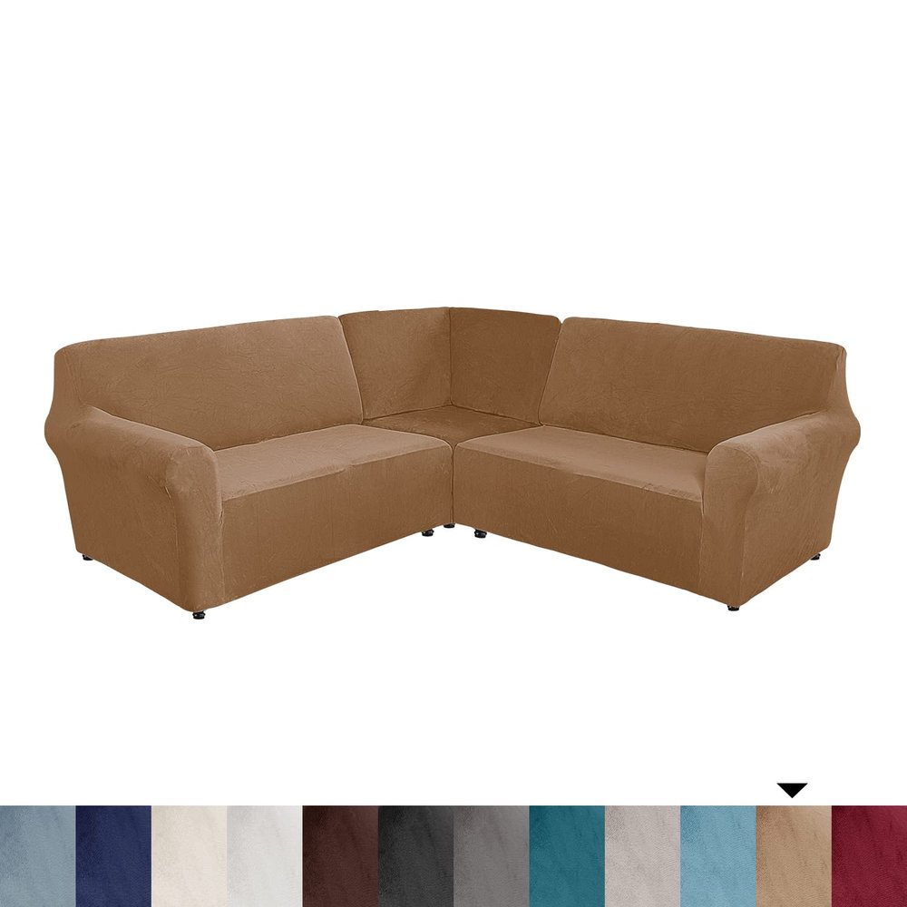 5 Seats L Shape Velvet Stretch Recliner Corner Sofa Cover,Corner Sofa Covers for Sectional Sofa Set,for Reclining L Shape Sofa Slipcovers Thick,Soft,Washable Durable Furniture Protector (L-5-Leather)