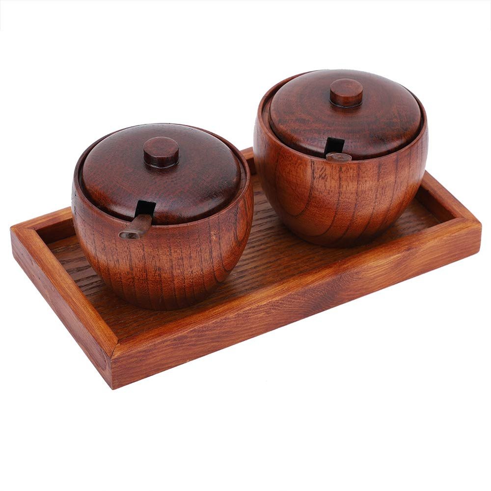 2pcs Wood Seasoning Storage Box Set,Salt Condiment Spice Containers for Kitchen,Seasoning Storage Box, Seasoning Storage Container, Wood Spice Container,Spice Box Set Kitchen Tool