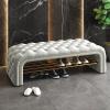 QQXX Luxurious Button End of Bed Bench,Velvet Bench with Storage,Comfy Upholstered Entryway Bench Bedroom Bench,Modern Shoe Bench Tufted Shoe Storage Bench(31inch, Light Gray) view 1