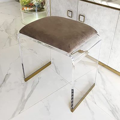 QQXX Acrylic Stool with Velvet Padded Seat,Clear Acrylic Nightstand Square End Table Side Table,Modern Small Step Stool Short Stool Makeup Room Vanity Stool(Large, Brown)