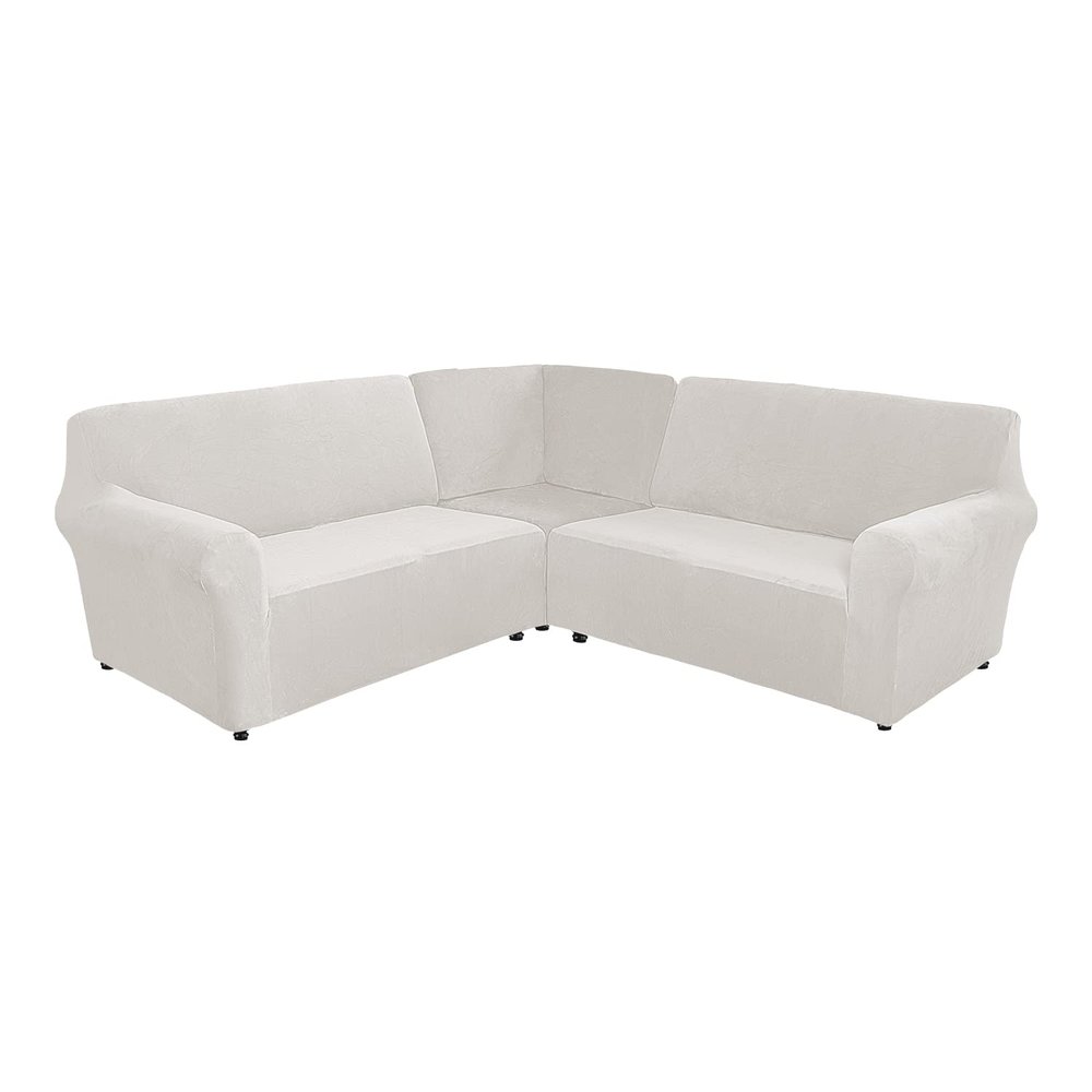 5 Seats L Shape Velvet Stretch Recliner Corner Sofa Cover, Corner Sofa Covers for Sectional Sofa Set, for Reclining L Shape Sofa Slipcovers Thick,Soft,Washable Durable Furniture Protector (L-5-White)
